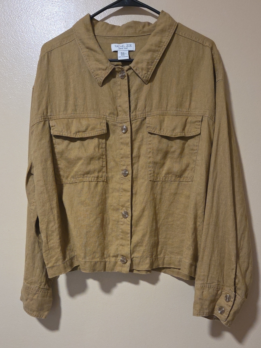 Rachel Zoe Olive-Tan Button Front Lightweight Jacket